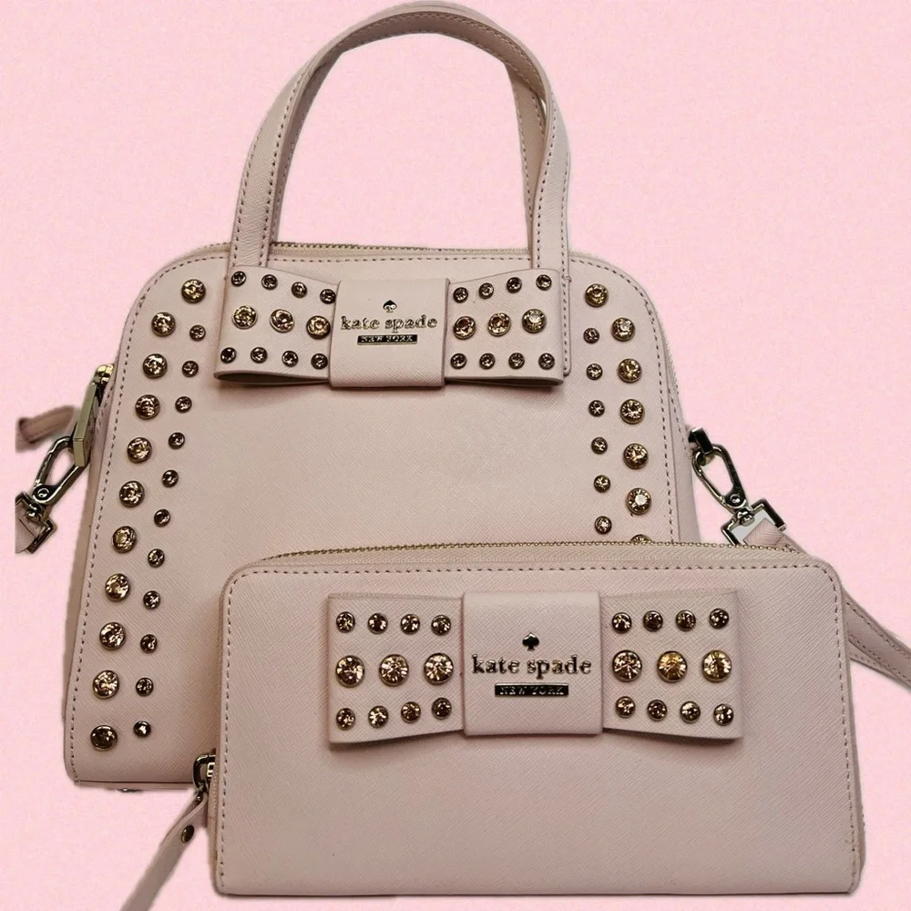 Kate Spade Pink Crystal Davies Merriam Bag and Matchjng Wallet Rare Set